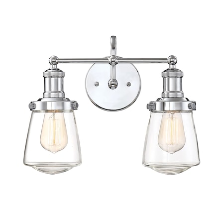 Designers Fountain Taylor 15.13in 2-Light Chrome Industrial Indoor Vanity Light with Clear Glass Shades 69502-CH